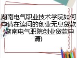 湖南电气职业技术学院如何申请在读间的创业无息贷款(湖南电气职院创业贷款申请)
