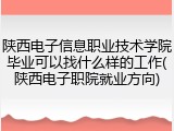 陕西电子信息职业技术学院毕业可以找什么样的工作(陕西电子职院就业方向)