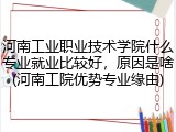 河南工业职业技术学院什么专业就业比较好，原因是啥(河南工院优势专业缘由)
