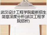 武汉设计工程学院最新招生简章深度分析(武汉工程学院招析)