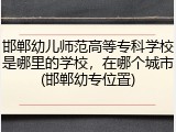 邯郸幼儿师范高等专科学校是哪里的学校，在哪个城市(邯郸幼专位置)
