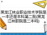 黑龙江林业职业技术学院是一本还是本科第二批(黑龙江林职院是二本吗)