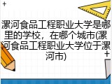 漯河食品工程职业大学是哪里的学校，在哪个城市(漯河食品工程职业大学位于漯河市)