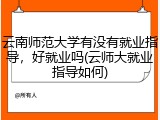 云南师范大学有没有就业指导，好就业吗(云师大就业指导如何)