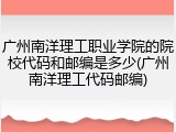 广州南洋理工职业学院的院校代码和邮编是多少(广州南洋理工代码邮编)