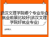 武汉文理学院哪个专业毕业就业前景比较好(武汉文理学院好就业专业)