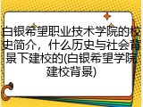 白银希望职业技术学院的校史简介，什么历史与社会背景下建校的(白银希望学院建校背景)