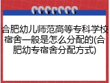 合肥幼儿师范高等专科学校宿舍一般是怎么分配的(合肥幼专宿舍分配方式)