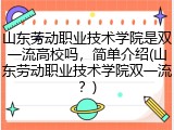 山东劳动职业技术学院是双一流高校吗，简单介绍(山东劳动职业技术学院双一流？)