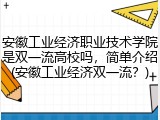 安徽工业经济职业技术学院是双一流高校吗，简单介绍(安徽工业经济双一流？)