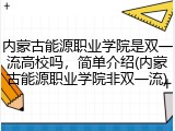 内蒙古能源职业学院是双一流高校吗，简单介绍(内蒙古能源职业学院非双一流)