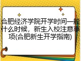 合肥经济学院开学时间一般什么时候，新生入校注意事项(合肥新生开学指南)