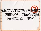潍坊环境工程职业学院是双一流高校吗，简单介绍(潍坊环院是双一流吗)