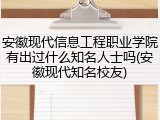 安徽现代信息工程职业学院有出过什么知名人士吗(安徽现代知名校友)