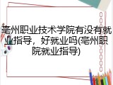亳州职业技术学院有没有就业指导，好就业吗(亳州职院就业指导)