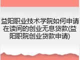 益阳职业技术学院如何申请在读间的创业无息贷款(益阳职院创业贷款申请)