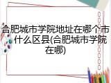 合肥城市学院地址在哪个市，什么区县(合肥城市学院在哪)