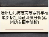 沧州幼儿师范高等专科学校最新招生简章深度分析(沧州幼专招生简析)