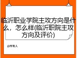 临沂职业学院主攻方向是什么，怎么样(临沂职院主攻方向及评价)