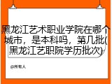黑龙江艺术职业学院在哪个城市，是本科吗，第几批(黑龙江艺职院学历批次)