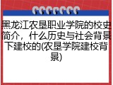 黑龙江农垦职业学院的校史简介，什么历史与社会背景下建校的(农垦学院建校背景)
