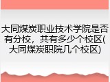 大同煤炭职业技术学院是否有分校，共有多少个校区(大同煤炭职院几个校区)