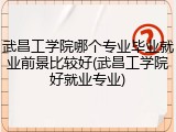 武昌工学院哪个专业毕业就业前景比较好(武昌工学院好就业专业)
