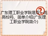 广东理工职业学院是双一流高校吗，简单介绍(广东理工职业学院简介)