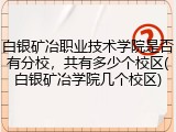 白银矿冶职业技术学院是否有分校，共有多少个校区(白银矿冶学院几个校区)