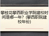 攀枝花攀西职业学院建校时间是哪一年？(攀西职院建校年份)