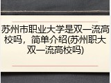 苏州市职业大学是双一流高校吗，简单介绍(苏州职大双一流高校吗)