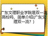 广东文理职业学院是双一流高校吗，简单介绍(广东文理双一流？)