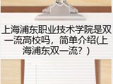 上海浦东职业技术学院是双一流高校吗，简单介绍(上海浦东双一流？)