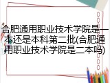 合肥通用职业技术学院是一本还是本科第二批(合肥通用职业技术学院是二本吗)