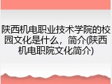 陕西机电职业技术学院的校园文化是什么，简介(陕西机电职院文化简介)