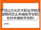 平顶山文化艺术职业学院在读期间怎么申请助学贷款(在校申请助学贷款)