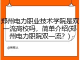 郑州电力职业技术学院是双一流高校吗，简单介绍(郑州电力职院双一流？)