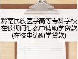 黔南民族医学高等专科学校在读期间怎么申请助学贷款(在校申请助学贷款)
