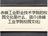 赤峰工业职业技术学院的校园文化是什么，简介(赤峰工业学院校园文化)