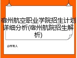 宿州航空职业学院招生计划详细分析(宿州航院招生解析)