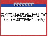 嘉兴南湖学院招生计划详细分析(南湖学院招生解析)