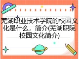 芜湖职业技术学院的校园文化是什么，简介(芜湖职院校园文化简介)