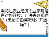 黑龙江农业经济职业学院是否对外开放，让进去参观吗？(黑龙江农经院对外开放吗？)