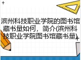 滨州科技职业学院的图书馆藏书量如何，简介(滨州科技职业学院图书馆藏书量)