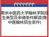 南京中医药大学翰林学院招生类型及申请条件解读(南中医翰林招生条件)