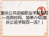 重庆公共运输职业学院是双一流高校吗，简单介绍(重庆公运学院双一流？)