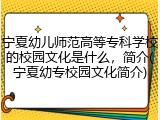 宁夏幼儿师范高等专科学校的校园文化是什么，简介(宁夏幼专校园文化简介)