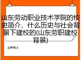 山东劳动职业技术学院的校史简介，什么历史与社会背景下建校的(山东劳职建校背景)