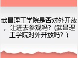 武昌理工学院是否对外开放，让进去参观吗？(武昌理工学院对外开放吗？)