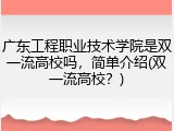 广东工程职业技术学院是双一流高校吗，简单介绍(双一流高校？)